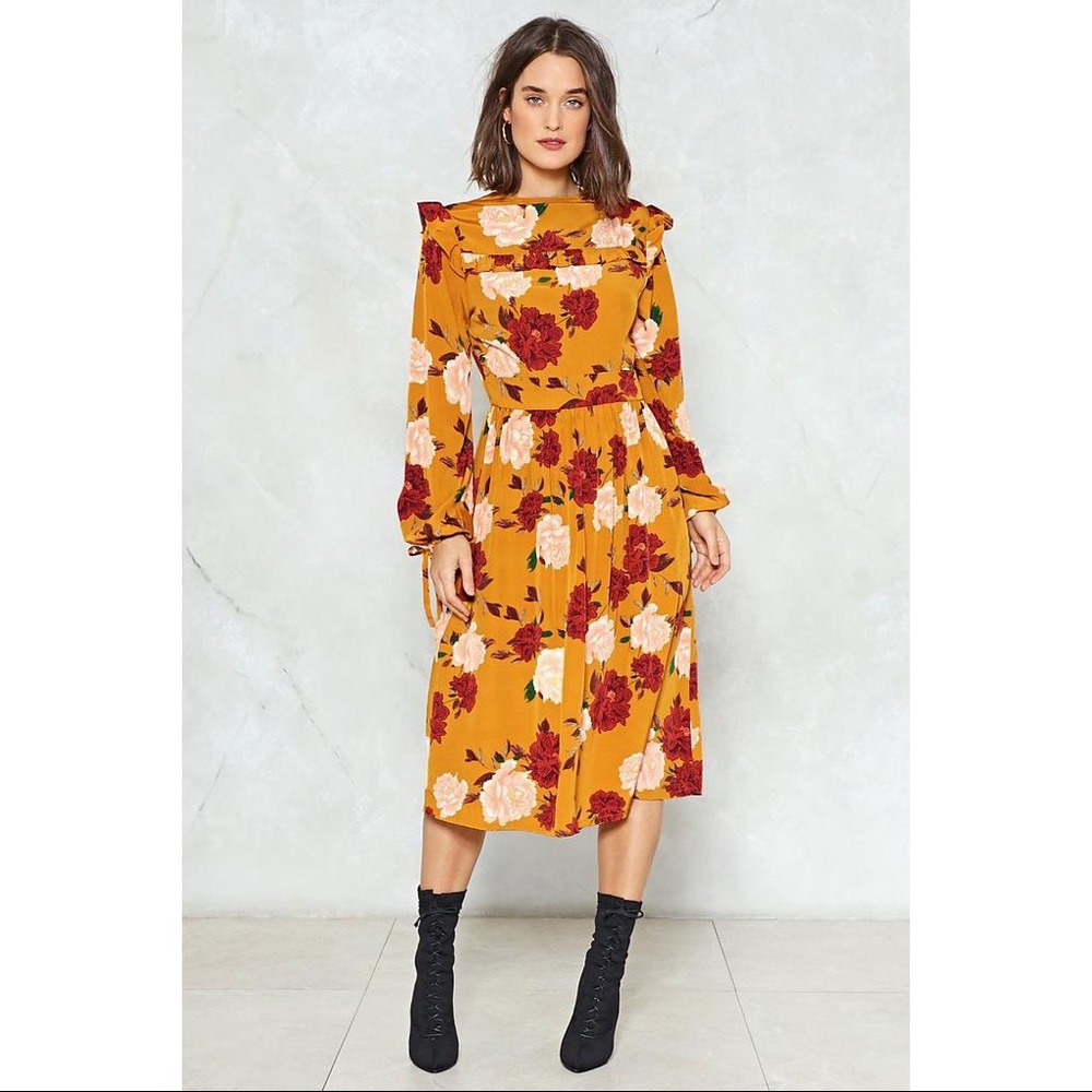 Let It Grow Floral Ruffle Midi Dress